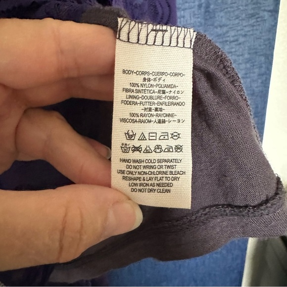 Free People Dress Purple Lace Fairy Bell Sleeve Empire Waist Full Skirt Size 0 - Picture 6 of 13